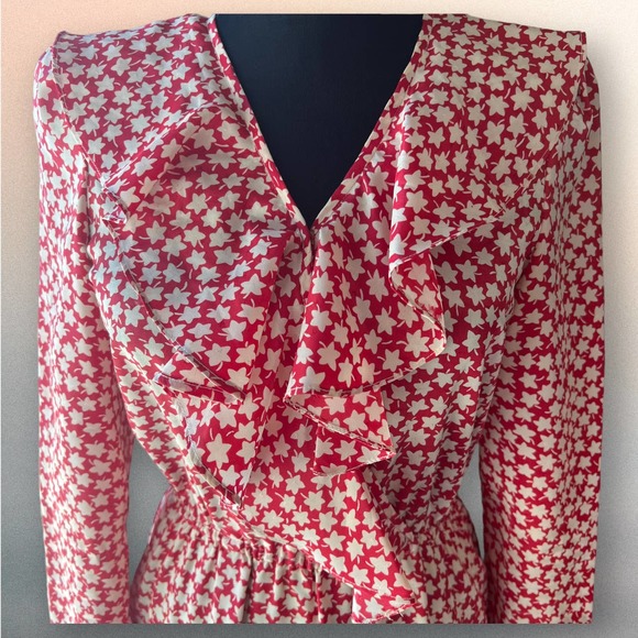 👗Fabolous Vintage Dress by Carnival! Snap Deep V Neckline with Ruffled Trim - Picture 2 of 9